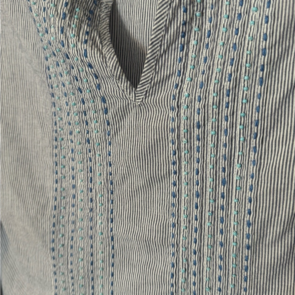Talbots striped tank top with embroidery and beads size XL - Picture 3 of 6